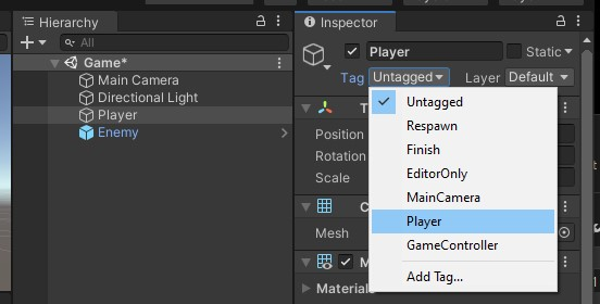 Add Tag Player to Player in Hierarchy